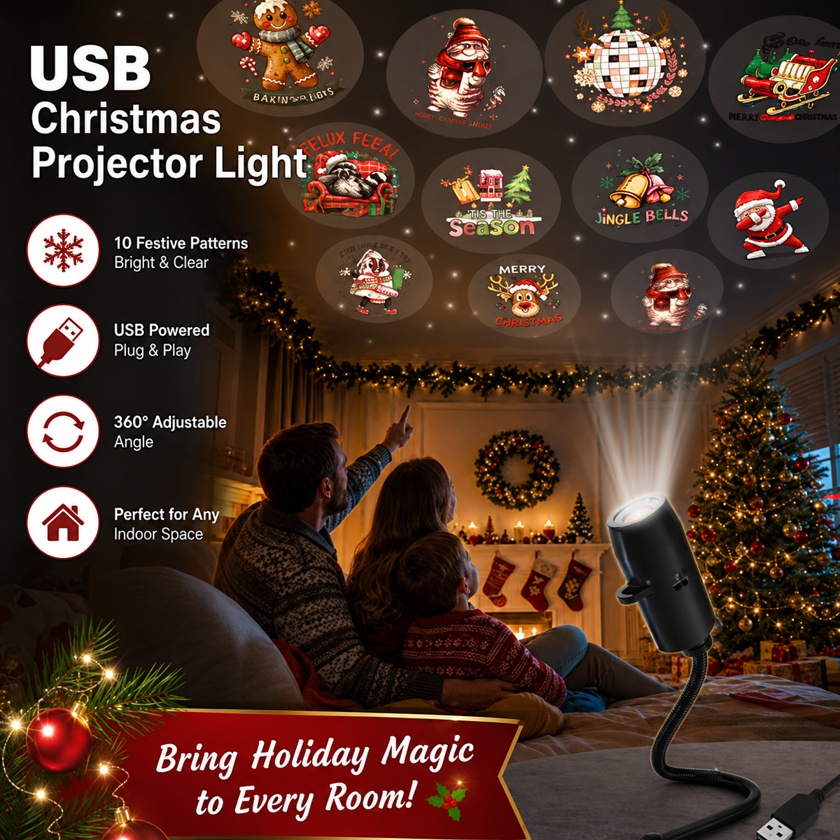 🎄 Christmas Projector Light, Instant Holiday Magic for Home & Yard Decor