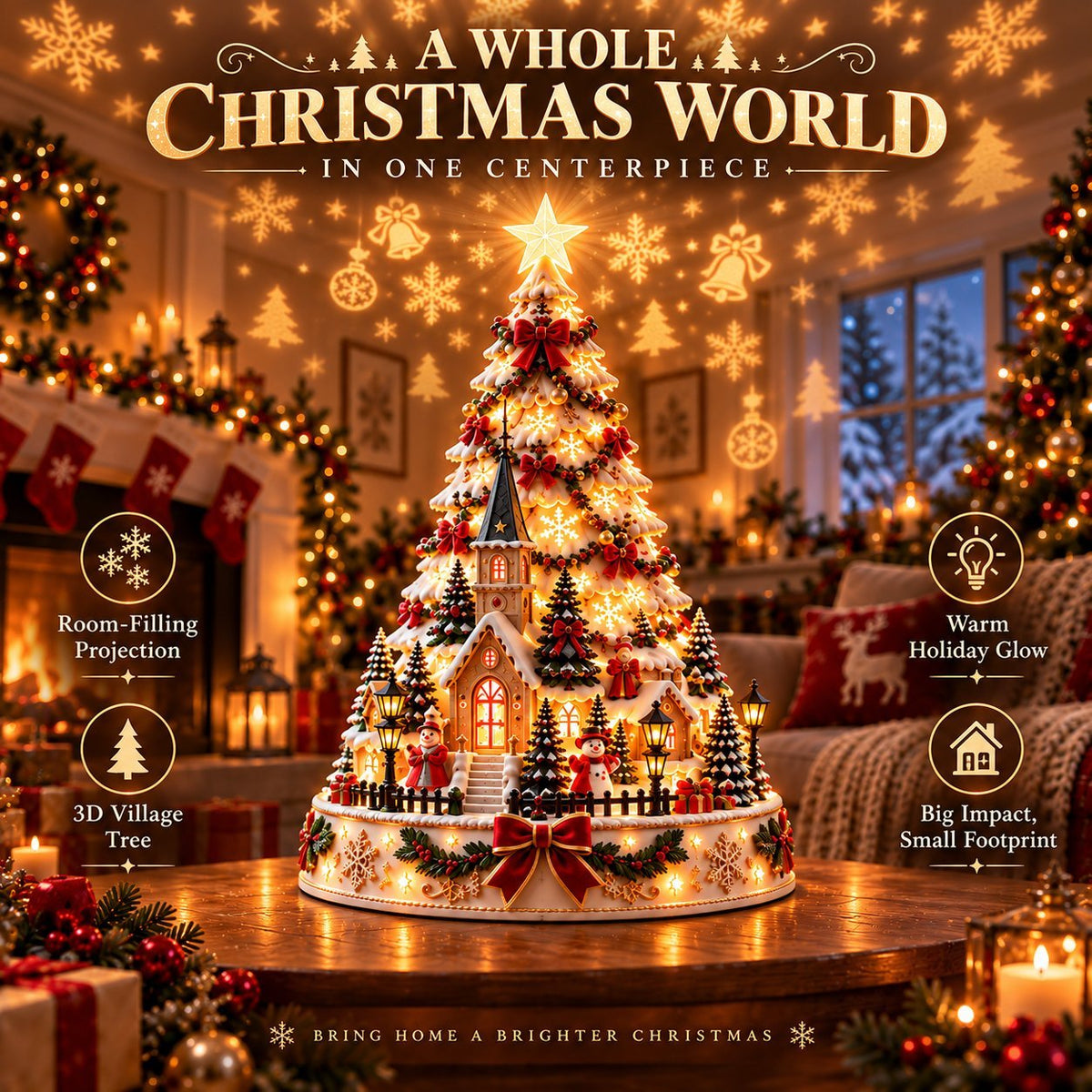 💯 Buy 2 Get 1 Free - 🎄 Christmas Village Projection Centerpiece