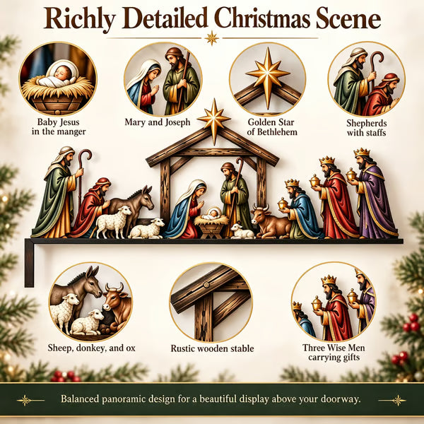 ✝ Nativity Scene Door Topper | Bring The Story Of Christmas Home - 10 inches