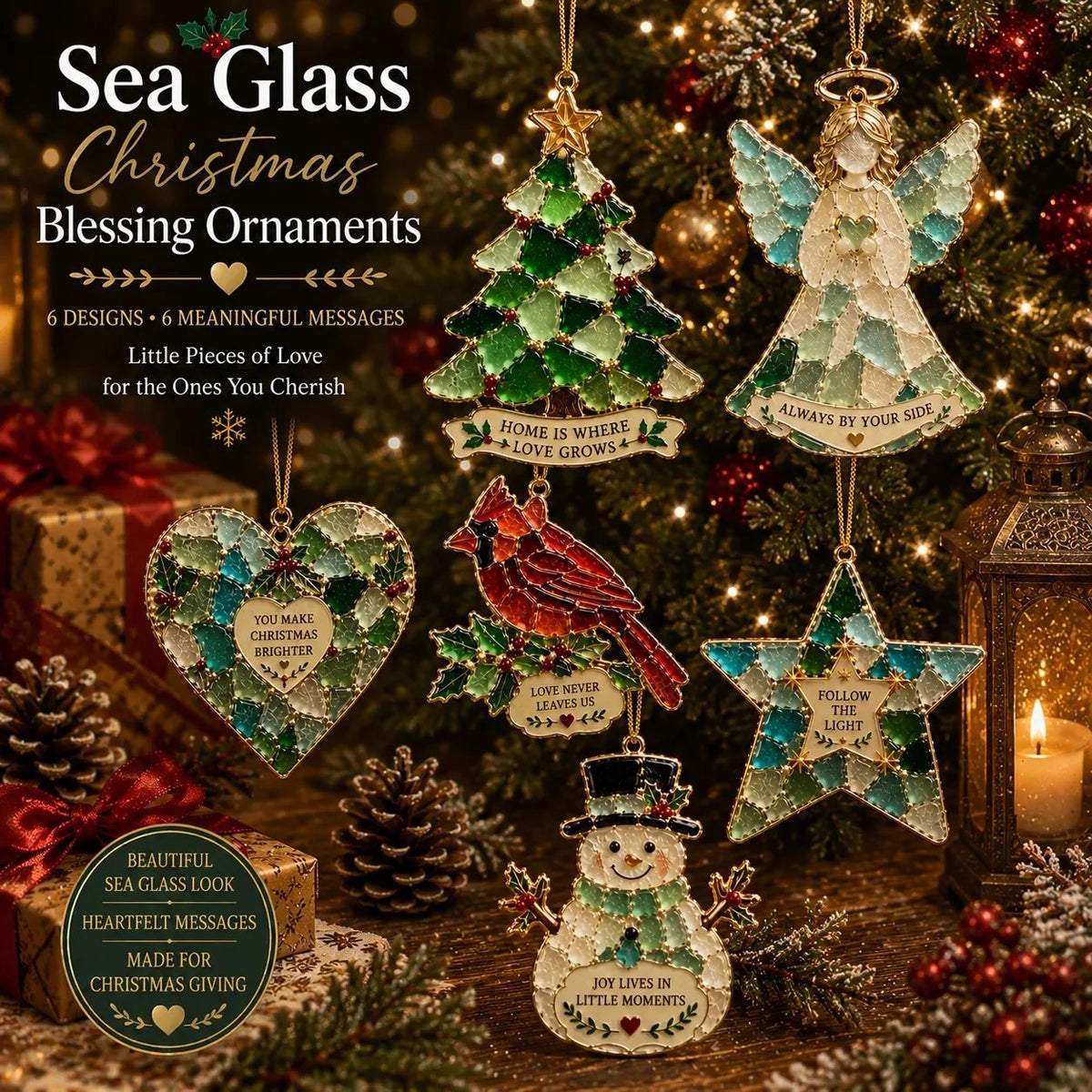 🔥Last Day 50% OFF - ❤✨ Stained Sea Glass Style Christmas Ornaments