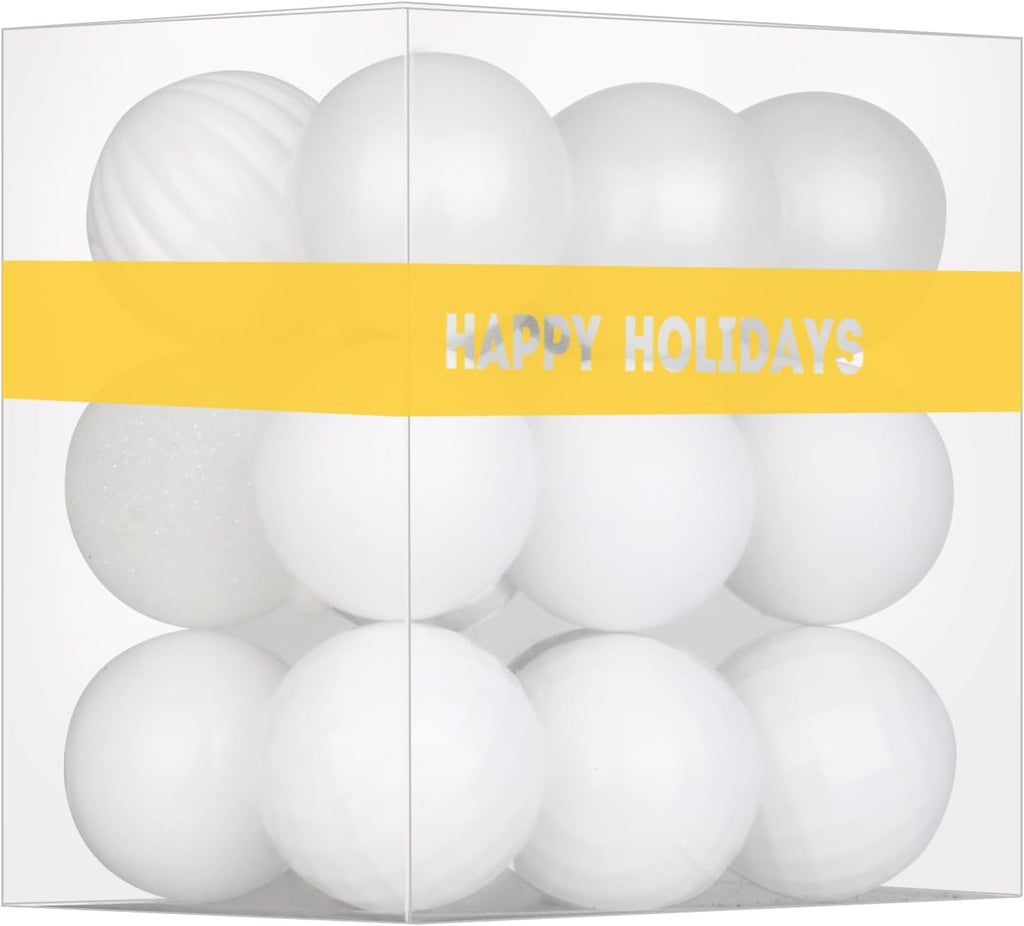 White Christmas Ornaments - Christmas Tree Decorations Shatterproof Hanging Balls for Birthday Wedding Holiday Decor Set of 36pcs, Multi-Sizes(1.6,2.5,3.2)