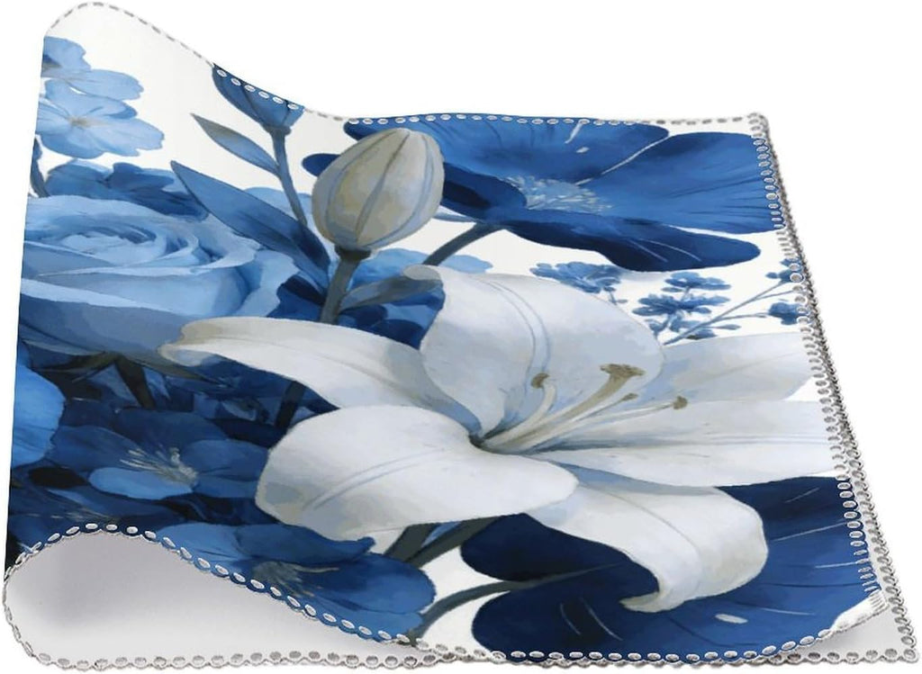 Medium Floral Blue Placemats Set of 4 Dining Table Mats