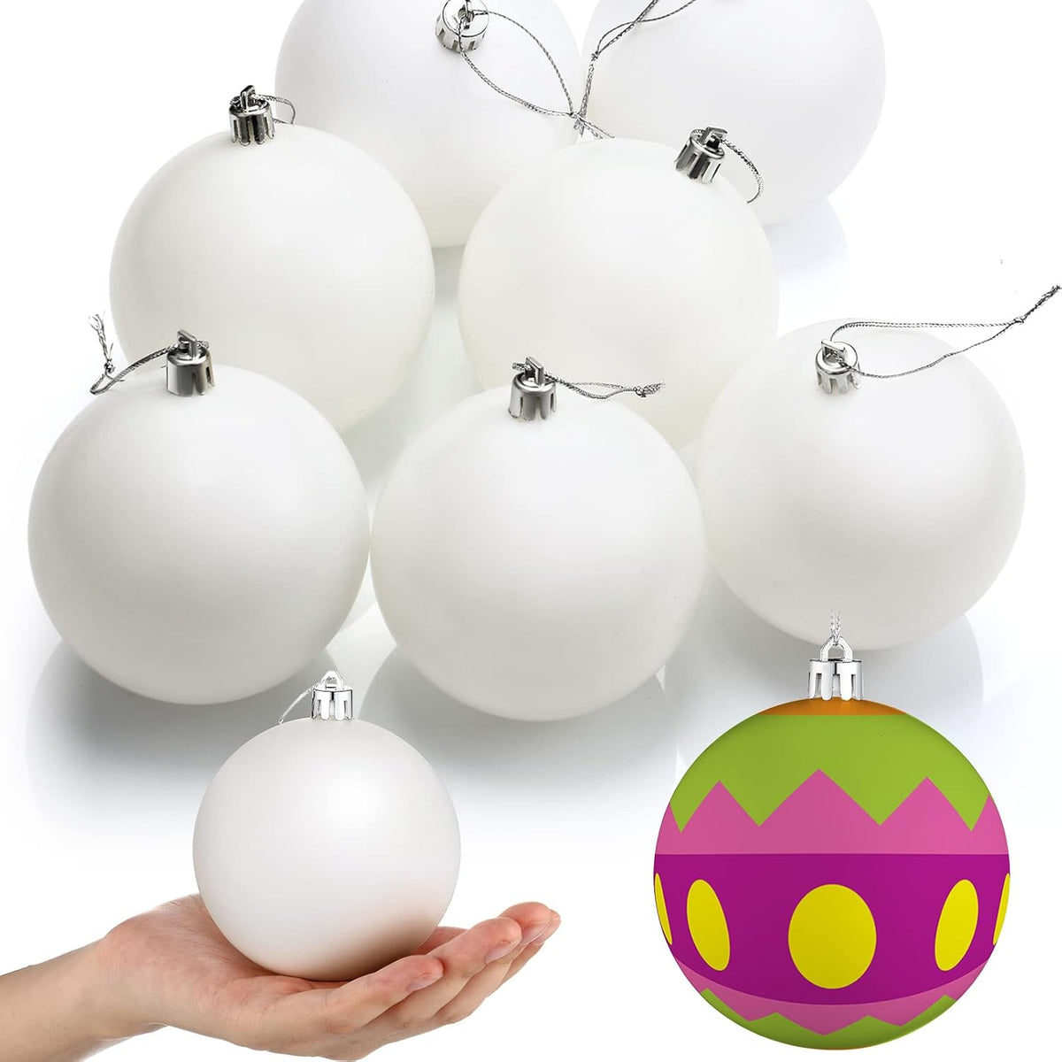 Zubebe 24 Pcs Christmas Large Blank Ball Ornaments 3.15 Inch, Matte White | Matte White Blank Xmas Ball, Paintable DIY Craft, Durable Plastic, Hanging Ready, for Tree Decor Holiday Activities