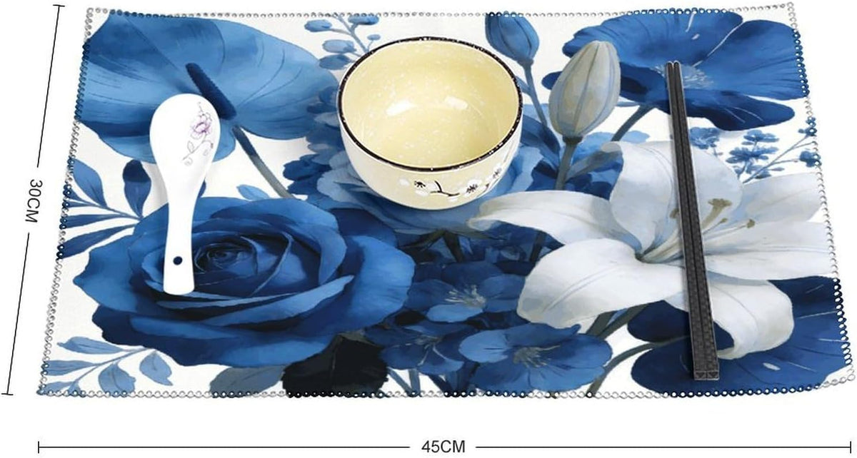 Medium Floral Blue Placemats Set of 4 Dining Table Mats