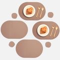 Oval Silicone Placemats Set of 4, 18.1 x 12.2 Inch Large Heat Resistant Non Slip Table Mats, Waterproof Dishwasher Safe Placemats for Dining Table, Japandi Minimalist Kitchen Decor, Beige Combo