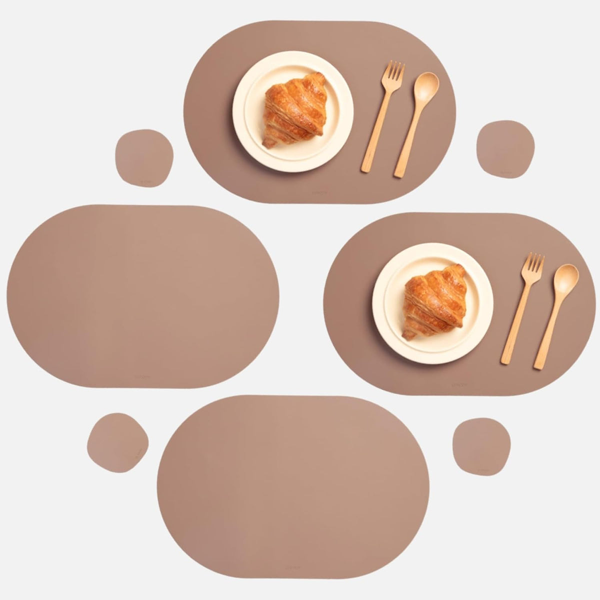Oval Silicone Placemats Set of 4, 18.1 x 12.2 Inch Large Heat Resistant Non Slip Table Mats, Waterproof Dishwasher Safe Placemats for Dining Table, Japandi Minimalist Kitchen Decor, Beige Combo