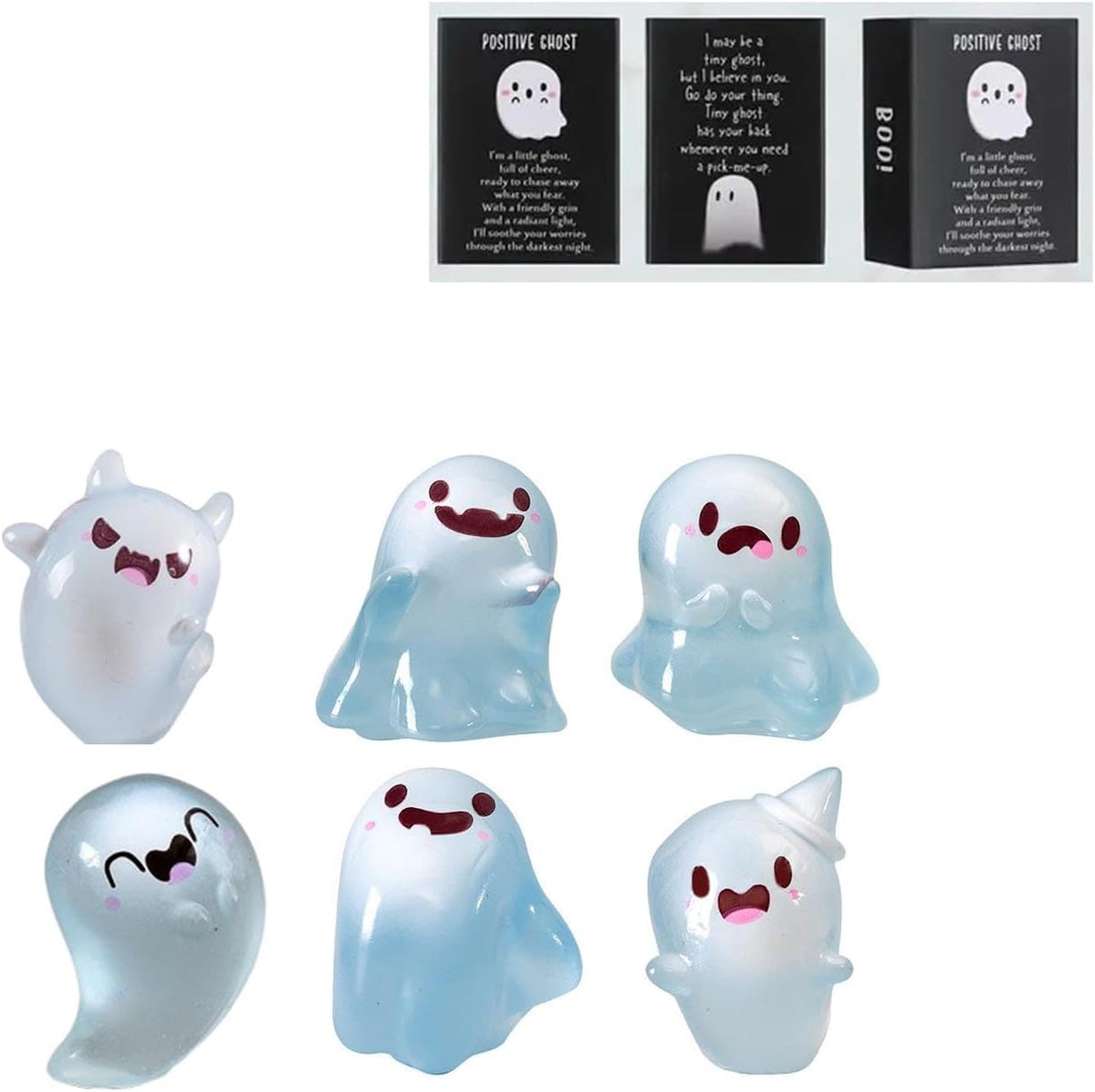 Mini Luminous Ghost Figures with Box, Mystery Glow-in-The-Dark Resin Ghosts, Fun Surprise for Halloween, Collectible Party Gift, Sturdy, Fade-Resistant, Ideal for Display and Gifting (Green 12PCS)