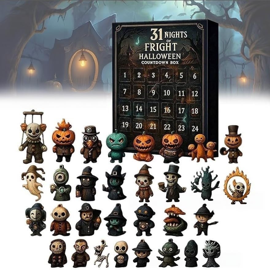 31 Nights of Fright Halloween Countdown Box, Spooky Figure Advent Calendar 15-Piece