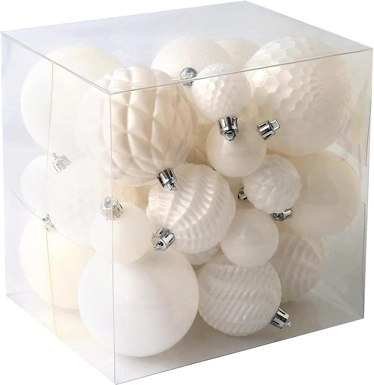 Christmas Balls Ornaments -36pcs Shatterproof Christmas Tree Decorations with Hanging Loop for Xmas Tree Wedding Holiday Party Home Decor,6 Styles in 3 Sizes(White)