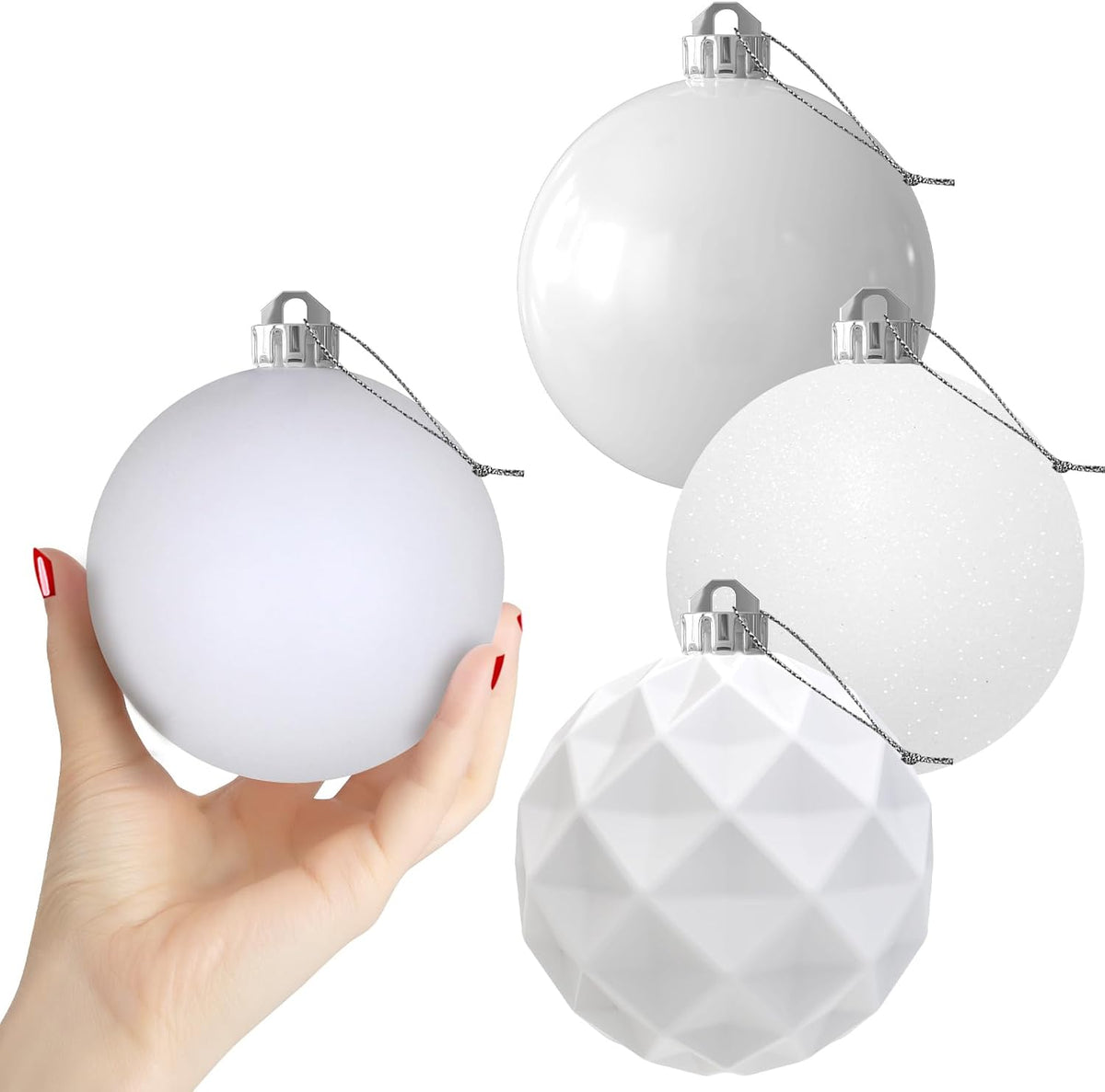 White Christmas Ornaments - Christmas Tree Decorations Shatterproof Hanging Balls for Birthday Wedding Holiday Decor Set of 36pcs, Multi-Sizes(1.6,2.5,3.2)