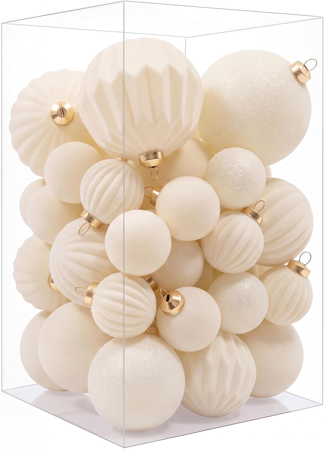 Christmas Ornaments Set Beige Velvet 3.15 in Decorative Balls | Flocked Shatterproof Christmas Tree Balls with Hanging Strings Vintage Christmas Decor for Holiday/Home/Tree(12pcs)