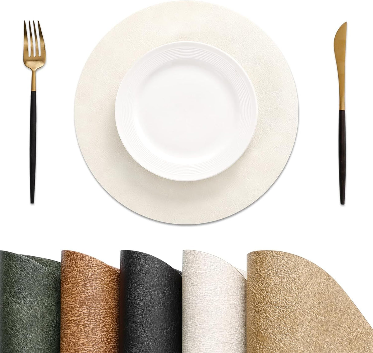 MOSAYT Fall Vinyl Faux Leather Placemats, Set of 6, Reddish Brown | Heat Resistant Table Place Mats, Waterproof Oil-proof, Non Slip, Wipeable, Reversible, For Kitchen, Dining, Party, 17x12