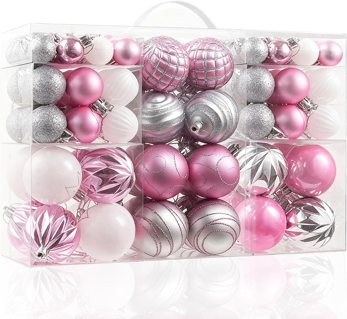 Artmag 100Pcs Christmas Balls Ornaments Set Decoration, Shatterproof Christmas Decorations Hanging Ornaments for Home Winter Holiday Decor (Pink & Silver)