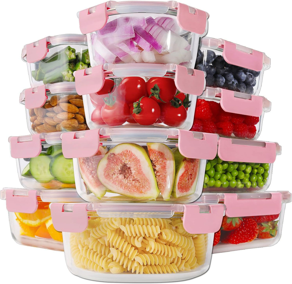 24pc Glass Food Storage Containers with Lids，Glass Meal Prep Containers | Borosilicate Glass Lunch Containers, Airtight Lunch Bento Box, BPA-Free, Dishwasher, Freezer, Oven Safe, Leak proof-Grey