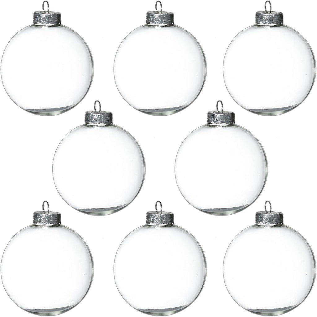 4E's Novelty 12-Pack 3.15 Inch Clear Glass Christmas Ornament Balls - Fillable with Hanging Cord, DIY Glass Ornaments for Xmas Tree