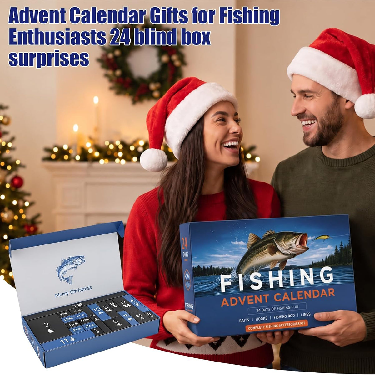 Fishing Advent Calendar 2026,24 Day Christmas Countdown Calendar for Adults,Fishing Gifts Set with Fishing Rod Cable Reel Lures Tackle Tackle Box,Xmas Gifts for Men Teens boys Anglers Fisherman