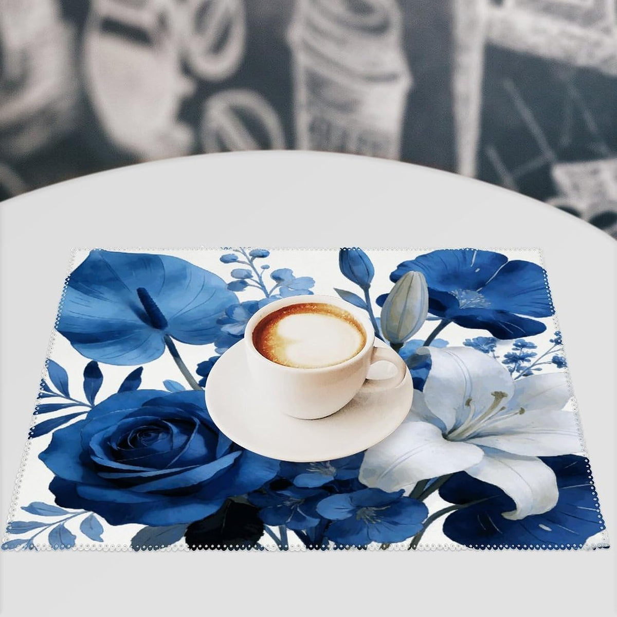 Medium Floral Blue Placemats Set of 4 Dining Table Mats