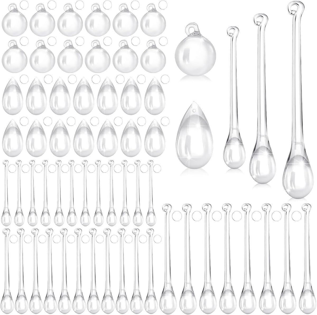 100 Pcs Christmas Tree Acrylic Hanging Ornaments,Clear | Teardrop Ornaments 5 Styles Christmas Crystal Chandelier Pendant Crystals for Centerpieces Chandelier Wedding Decor