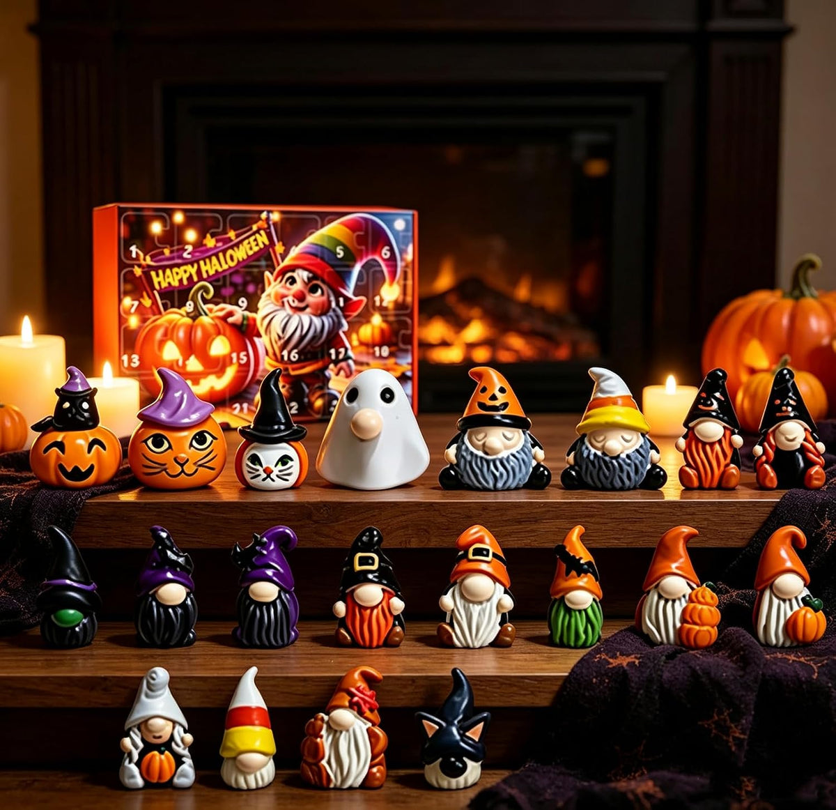 Halloween Advent Calendar Mystery Blind Box, 24 Pcs Mini Gnome Figurines Collectible Set, Spooky Cute Halloween Decorations for Desk Home, Holiday Party Favors Gifts for Gnome Lovers Adults (Purple)