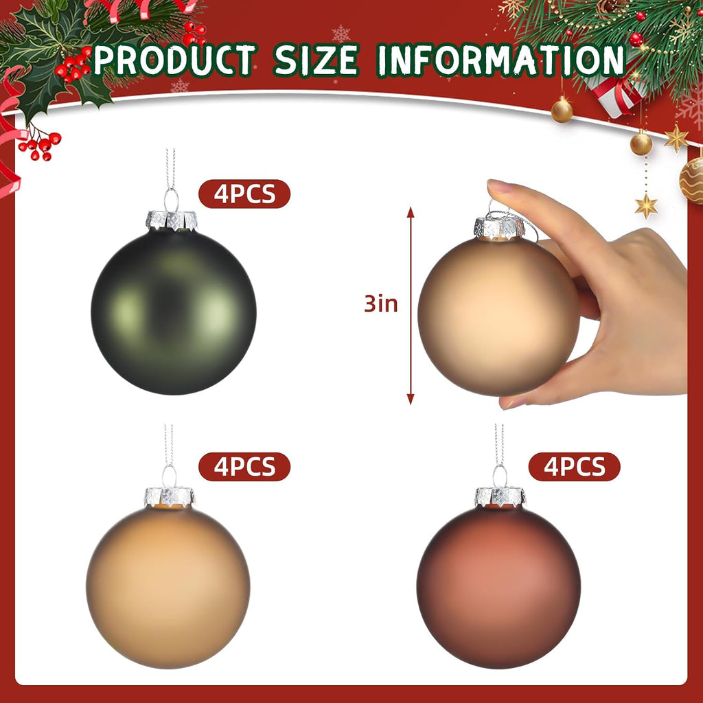 Poen 12 Pcs Neutral Glass Christmas Ball Ornaments 3.15 Rustic Glass Ball Ornaments for Christmas Tree for Xmas Tree Farmhouse Decoration Wedding Holiday Party Gift