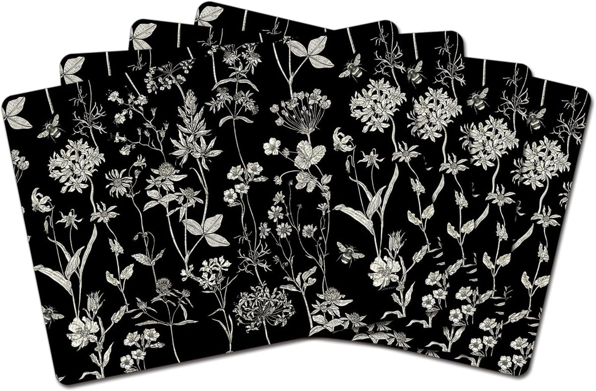 Cala Home Midnight Garden Boxed Set of 4 Premium Hardboard Placemats | Decorative, Layered Construction, and Easily Wipes Clean
