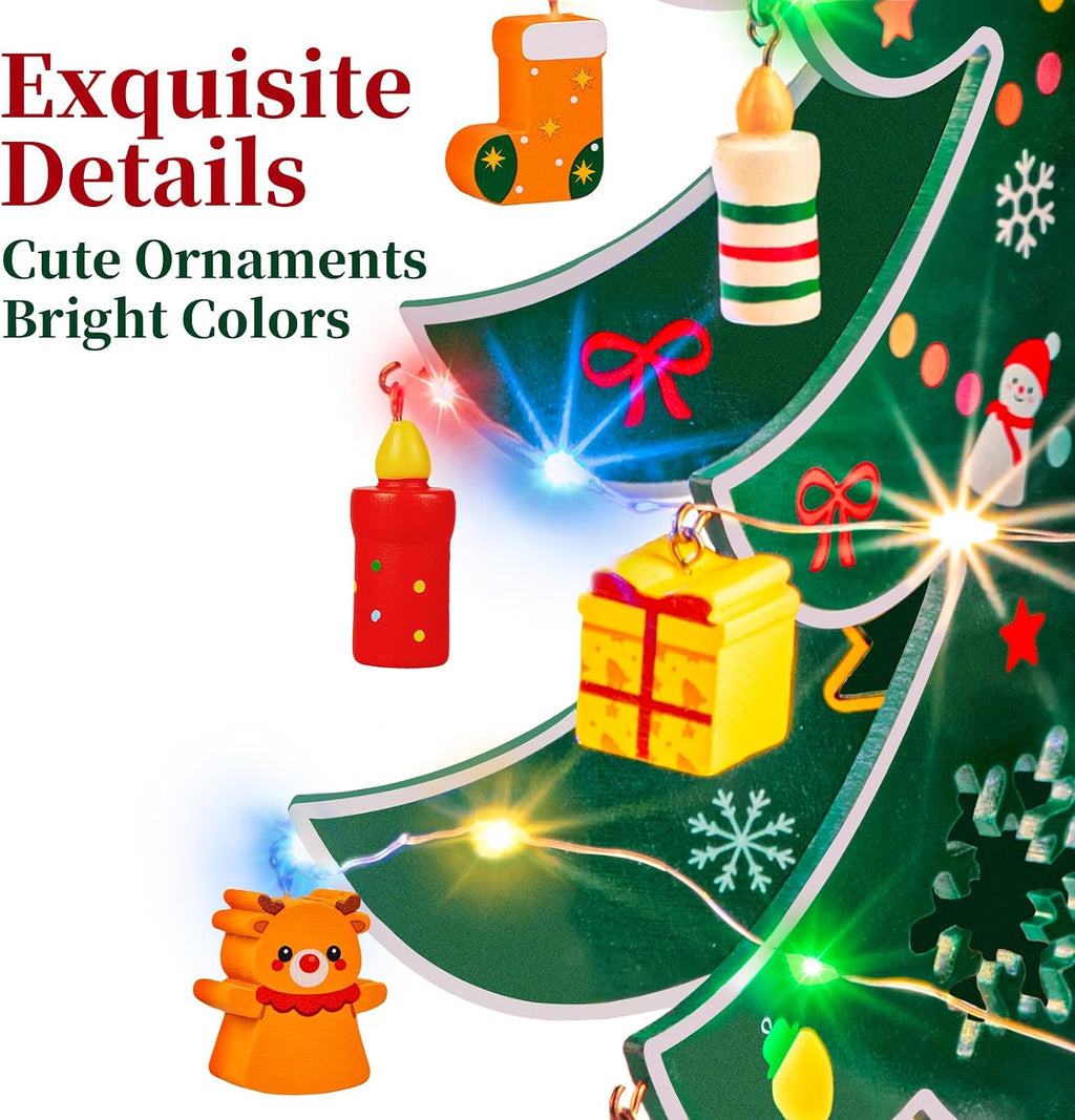Christmas Tree Advent Calendar 2026 for Kids Adults, 24 Day Countdown Gift | Decorate a Wooden Christmas Tree with Colorful LED Lights, 24 Ornaments, Sturdy Base, Fine Craftsmanship and Xmas Gift Ready