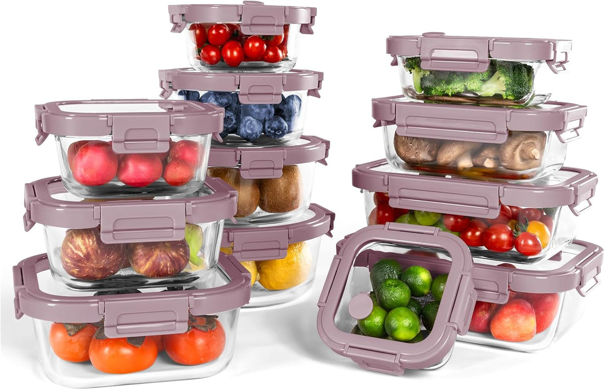 BOROHOUSE 10-Pack Glass Food Storage Containers with Tempered Glass Lids – Borosilicate, Airtight, Oven-Safe (-4°F~950°F), BPA-Free, 4.4 & 1.6 Cup, Leak-Proof, Dishwasher Safe (Gray)