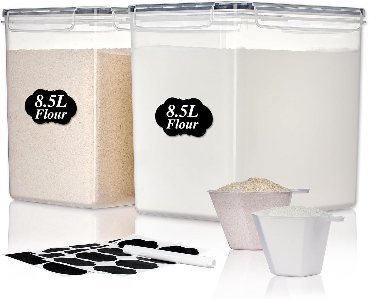 Vtopmart 5.2L Flour Sugar Storage Containers, 4 PCS, Black | For Bulk Flour and Sugar Storage, Airtight Seal, Multiple Sizes, BPA Free, Food Grade Material, Dishwasher Safe (Not Lids)