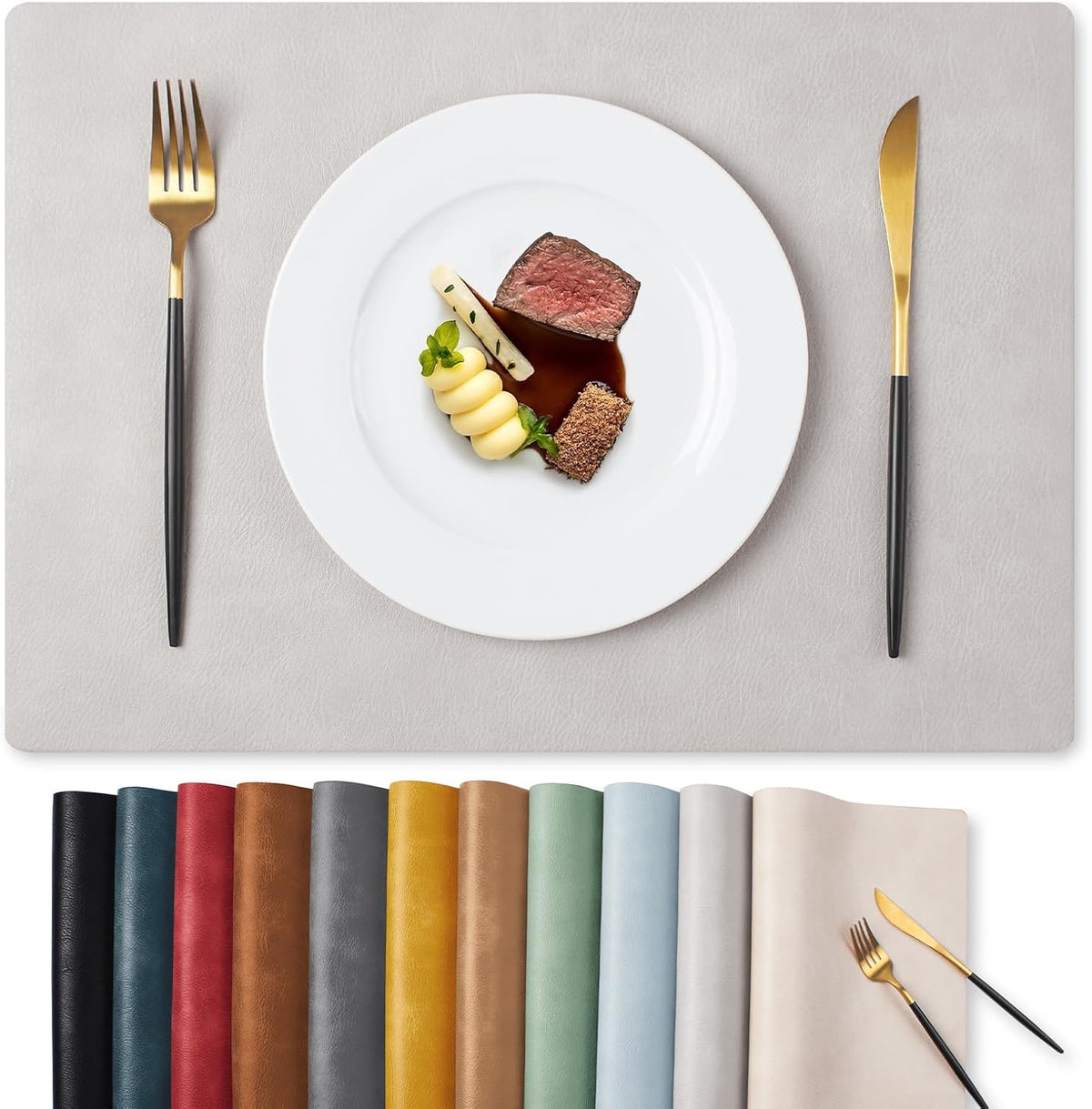 MOSAYT Fall Vinyl Faux Leather Placemats, Set of 6, Reddish Brown | Heat Resistant Table Place Mats, Waterproof Oil-proof, Non Slip, Wipeable, Reversible, For Kitchen, Dining, Party, 17x12
