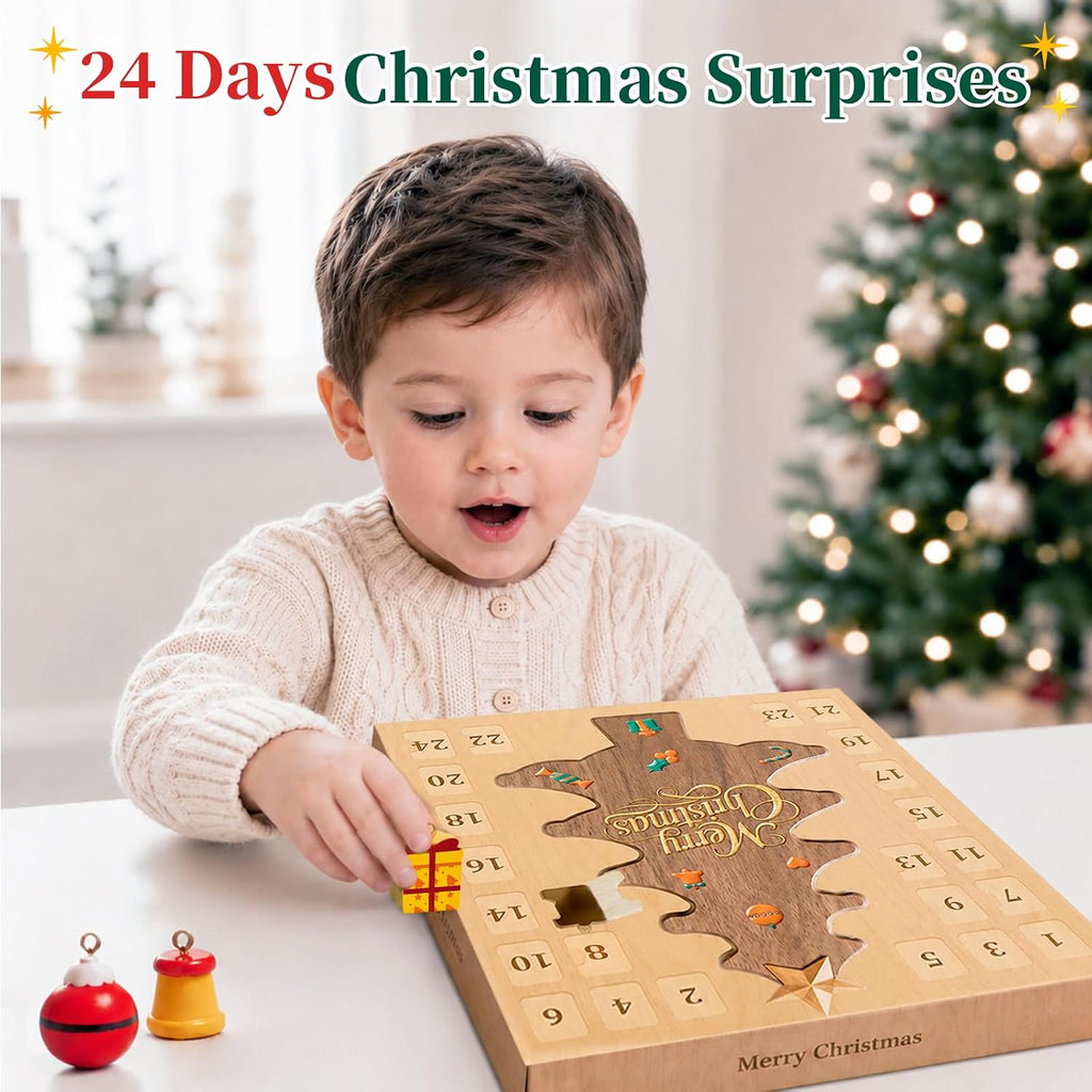 Christmas Tree Advent Calendar 2026 for Kids Adults, 24 Day Countdown Gift | Decorate a Wooden Christmas Tree with Colorful LED Lights, 24 Ornaments, Sturdy Base, Fine Craftsmanship and Xmas Gift Ready