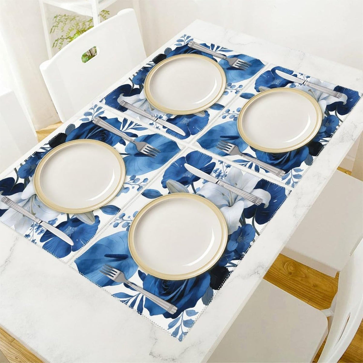 Medium Floral Blue Placemats Set of 4 Dining Table Mats