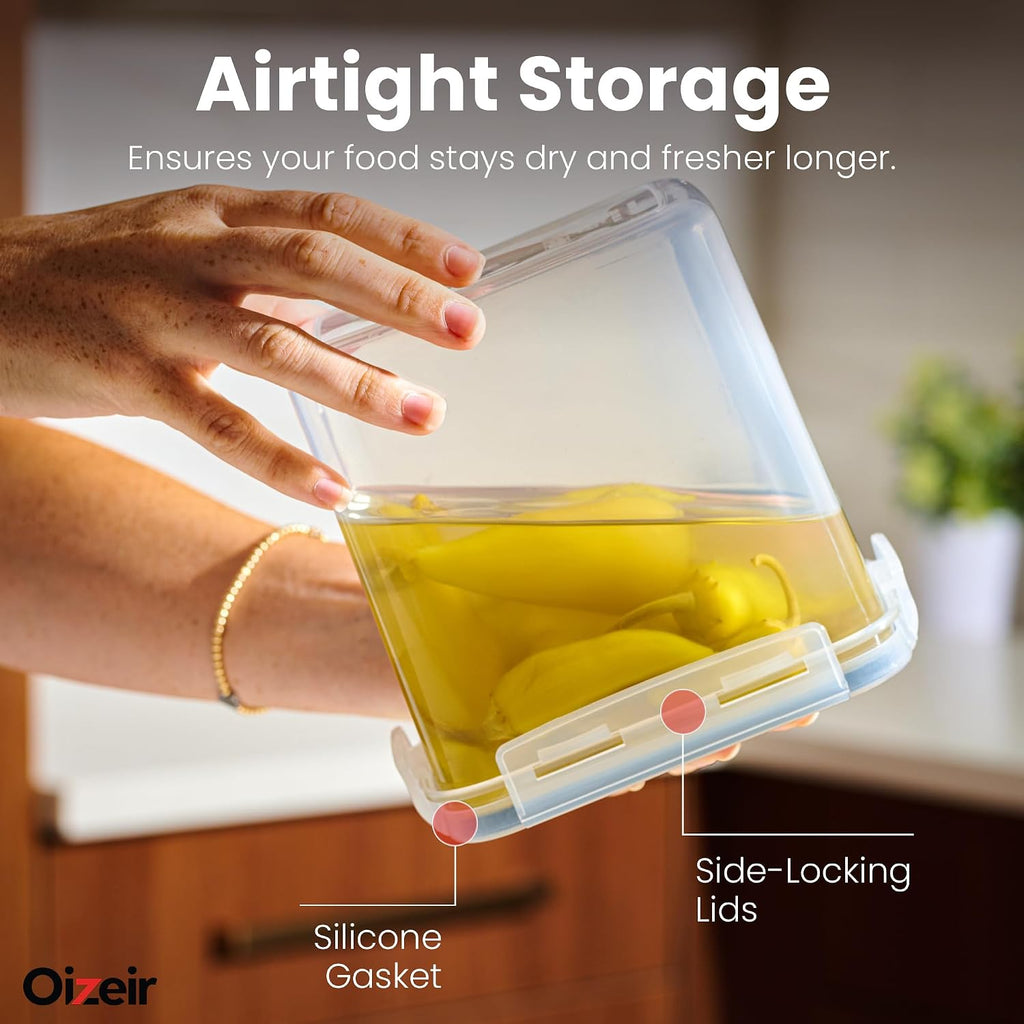 Oizeir Airtight Food Storage Containers with Lids 24-Pack, Pantry Kitchen | BPA-Free Airtight Plastic Food Containers, Snap Lids for Pantry Kitchen, Flour Sugar Rice Cereal Pasta, Clear
