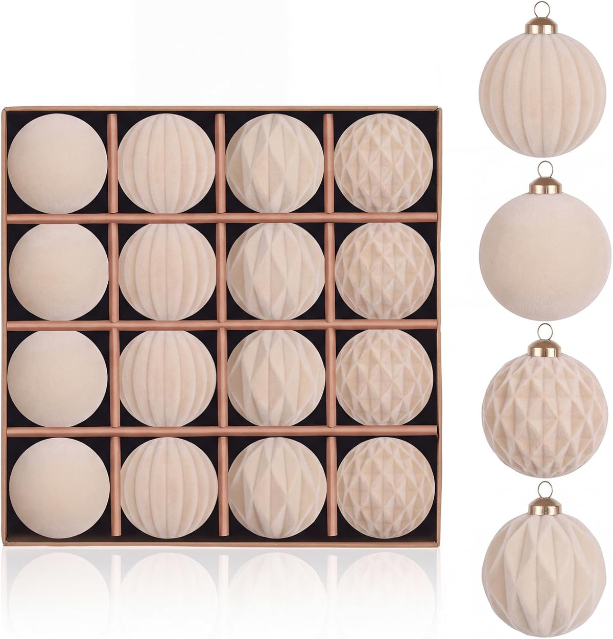 Christmas Ornaments Set Beige Velvet 3.15 in Decorative Balls | Flocked Shatterproof Christmas Tree Balls with Hanging Strings Vintage Christmas Decor for Holiday/Home/Tree(12pcs)