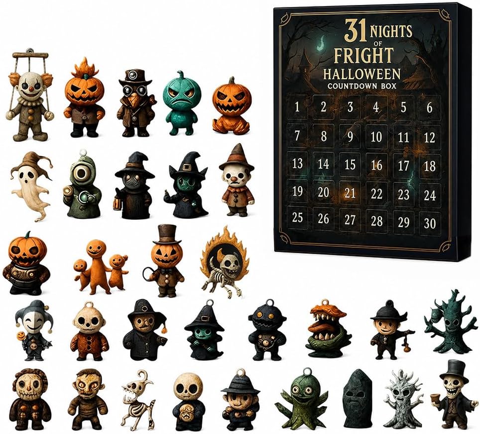 Halloween Blind Box Countdown Calendar 31 Days Advent Mini Figurines | Resin Pumpkin Ghost Witch Skull Party Decoration Holiday Gift