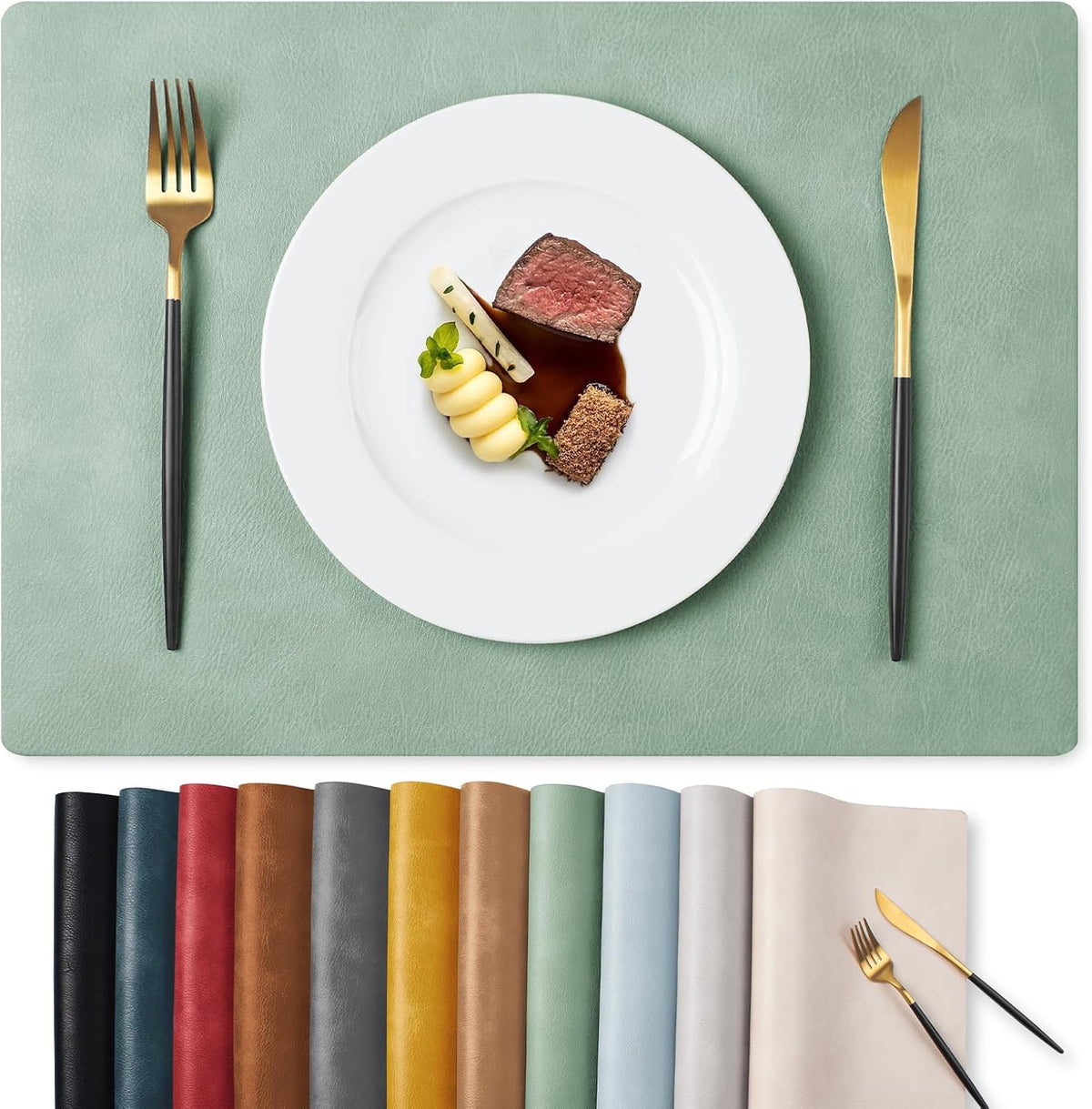 MOSAYT Fall Vinyl Faux Leather Placemats, Set of 6, Reddish Brown | Heat Resistant Table Place Mats, Waterproof Oil-proof, Non Slip, Wipeable, Reversible, For Kitchen, Dining, Party, 17x12