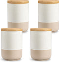 vancasso Sabine Kitchen Canister Set of 3, Ceramic Food Storage Containers with Airtight Wood Lids, Countertop & Pantry Organization for Flour, Sugar, Coffee, Tea & Snacks