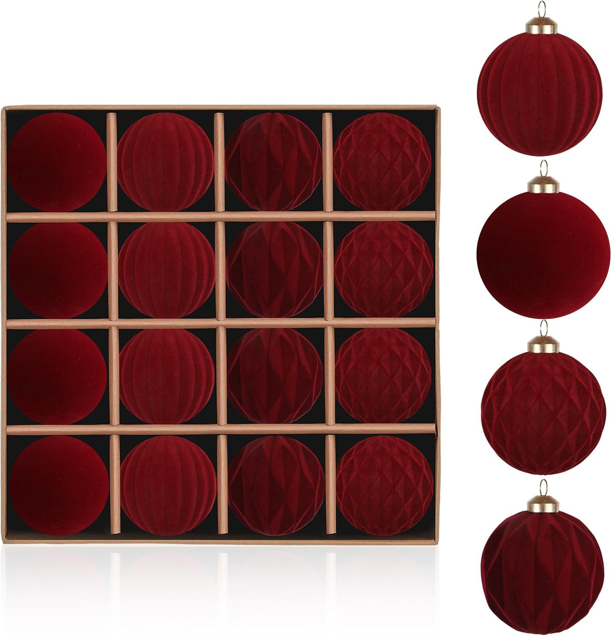 Christmas Ornaments Set Beige Velvet 3.15 in Decorative Balls | Flocked Shatterproof Christmas Tree Balls with Hanging Strings Vintage Christmas Decor for Holiday/Home/Tree(12pcs)