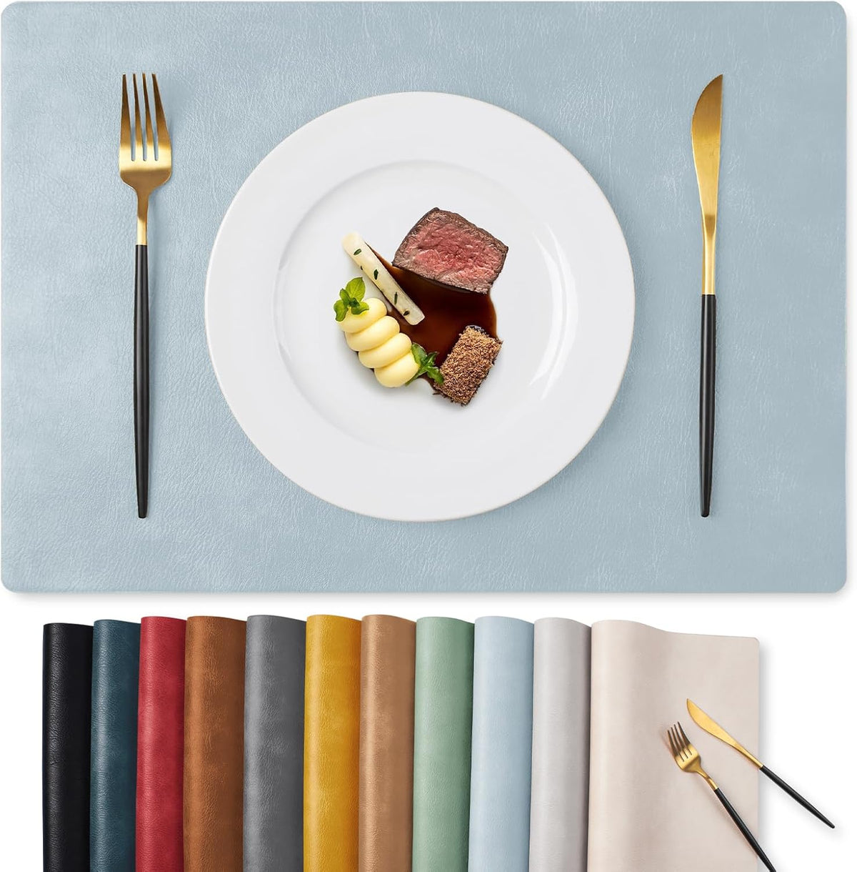MOSAYT Fall Vinyl Faux Leather Placemats, Set of 6, Reddish Brown | Heat Resistant Table Place Mats, Waterproof Oil-proof, Non Slip, Wipeable, Reversible, For Kitchen, Dining, Party, 17x12