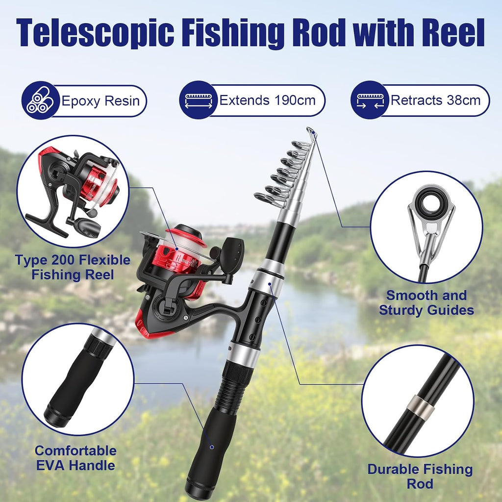 Fishing Advent Calendar 2026,24 Day Christmas Countdown Calendar for Adults,Fishing Gifts Set with Fishing Rod Cable Reel Lures Tackle Tackle Box,Xmas Gifts for Men Teens boys Anglers Fisherman