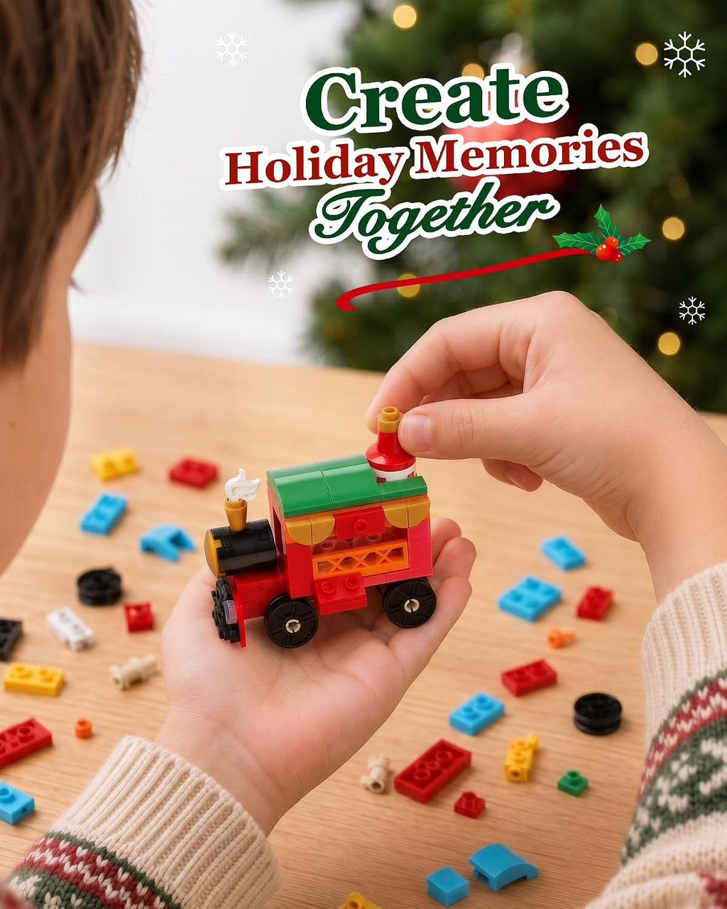 Christmas Tree and Train Advent Calendar 2026 for Kids Teens Adults | 1600 PCS Building Block Set with Warm Lights and an Interactive Map, Christmas Decor Holiday Gift for Boys and Girls