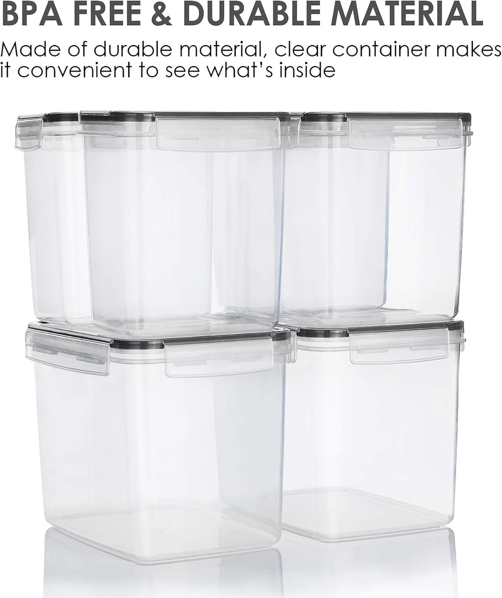 Vtopmart Airtight Food Storage Containers 6 Pieces - Plastic BPA Free Kitchen Pantry Storage Containers for Sugar,Flour and Baking Supplies - Dishwasher Safe - Include 24 Labels, Black