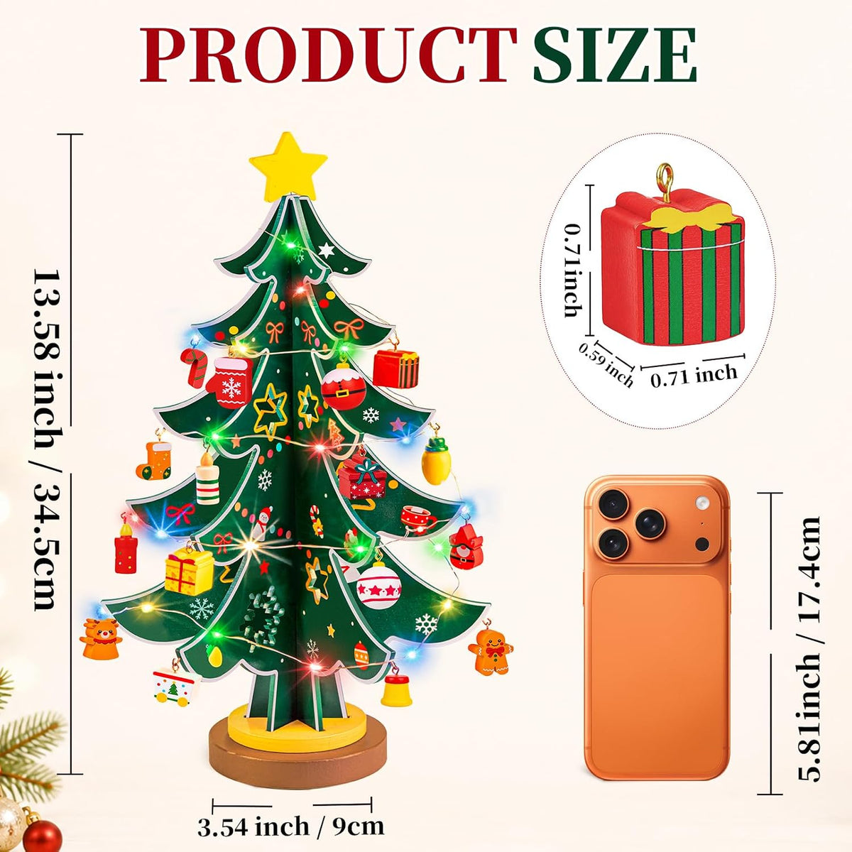 Christmas Tree Advent Calendar 2026 for Kids Adults, 24 Day Countdown Gift | Decorate a Wooden Christmas Tree with Colorful LED Lights, 24 Ornaments, Sturdy Base, Fine Craftsmanship and Xmas Gift Ready
