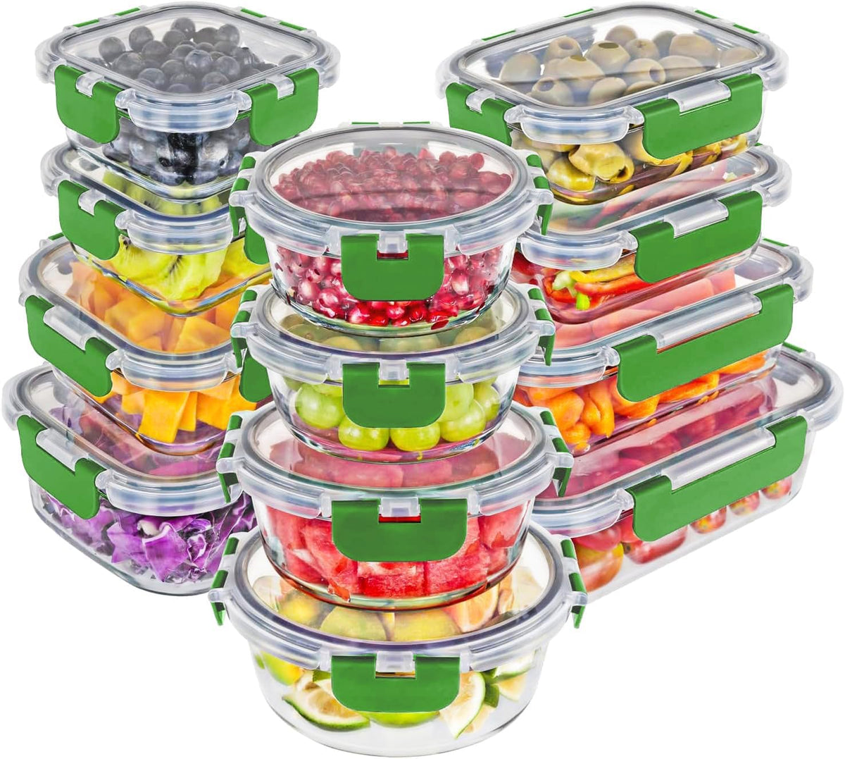 Magic Mill Premium Borosilicate Glass Food Storage Containers with lids Set | 24pc Sets with 12 Bowls & 12 Airtight Locking Lids for Lunch & Meal Prep, Safe for Oven, Freezer, Dishwasher, BPA-Free