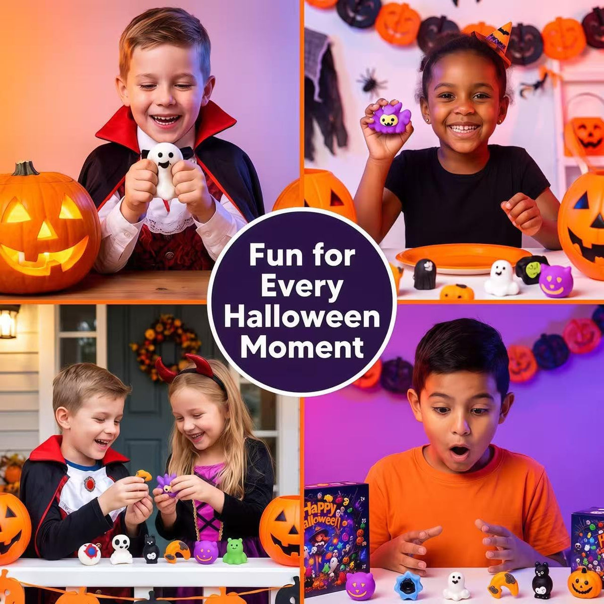 Halloween Advent Calendar 2026 – 24 Days Crunchy Squishy Countdown, Non Candy Trick or Treat Prizes, with Cute Spooky Designs like Pumpkins, Ghosts, Bats. Mystery Holiday Gift Box （random color）