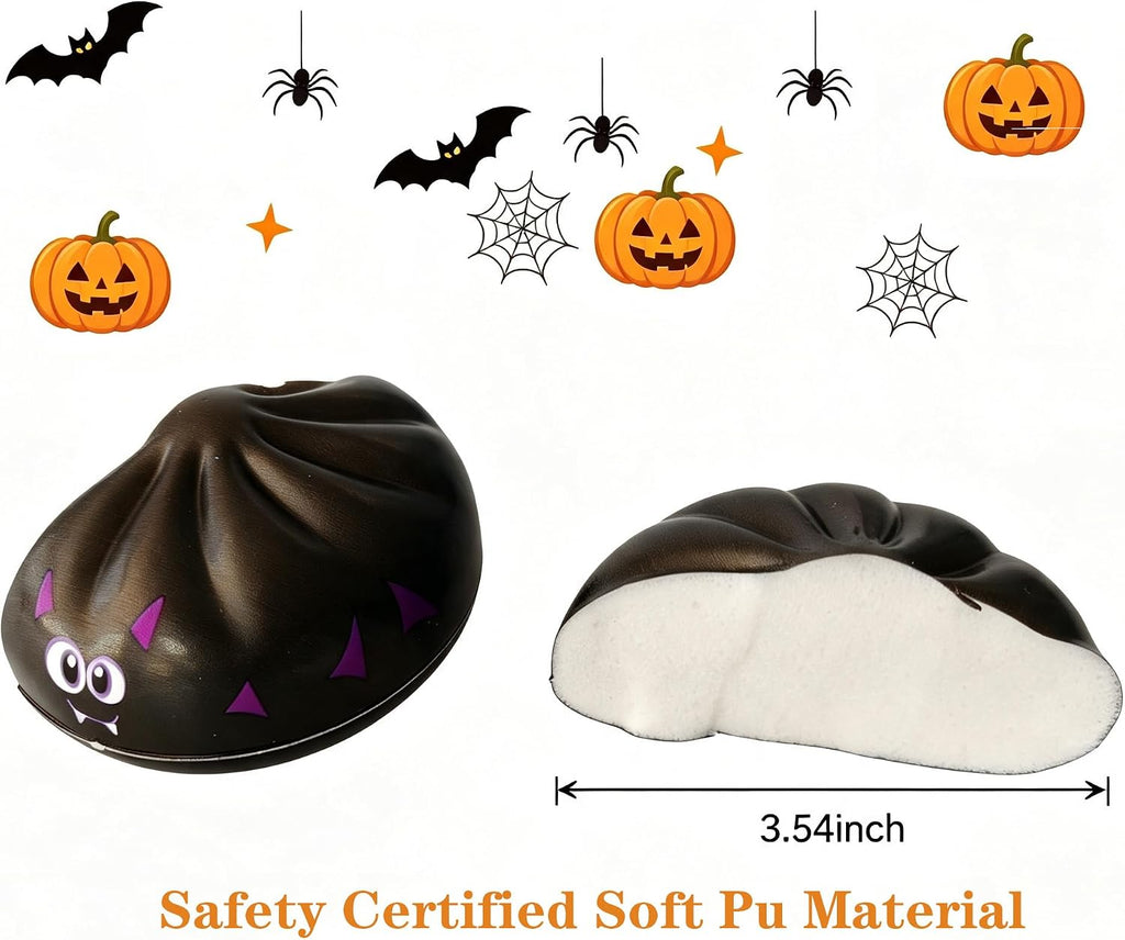 Halloween Dumpling Mystery Box 6 Pcs Tabletop Decor Set | Pumpkin Ghost Cat Skull Designs, Soft PU Material, Steamer Basket Display, Collectible Ornament