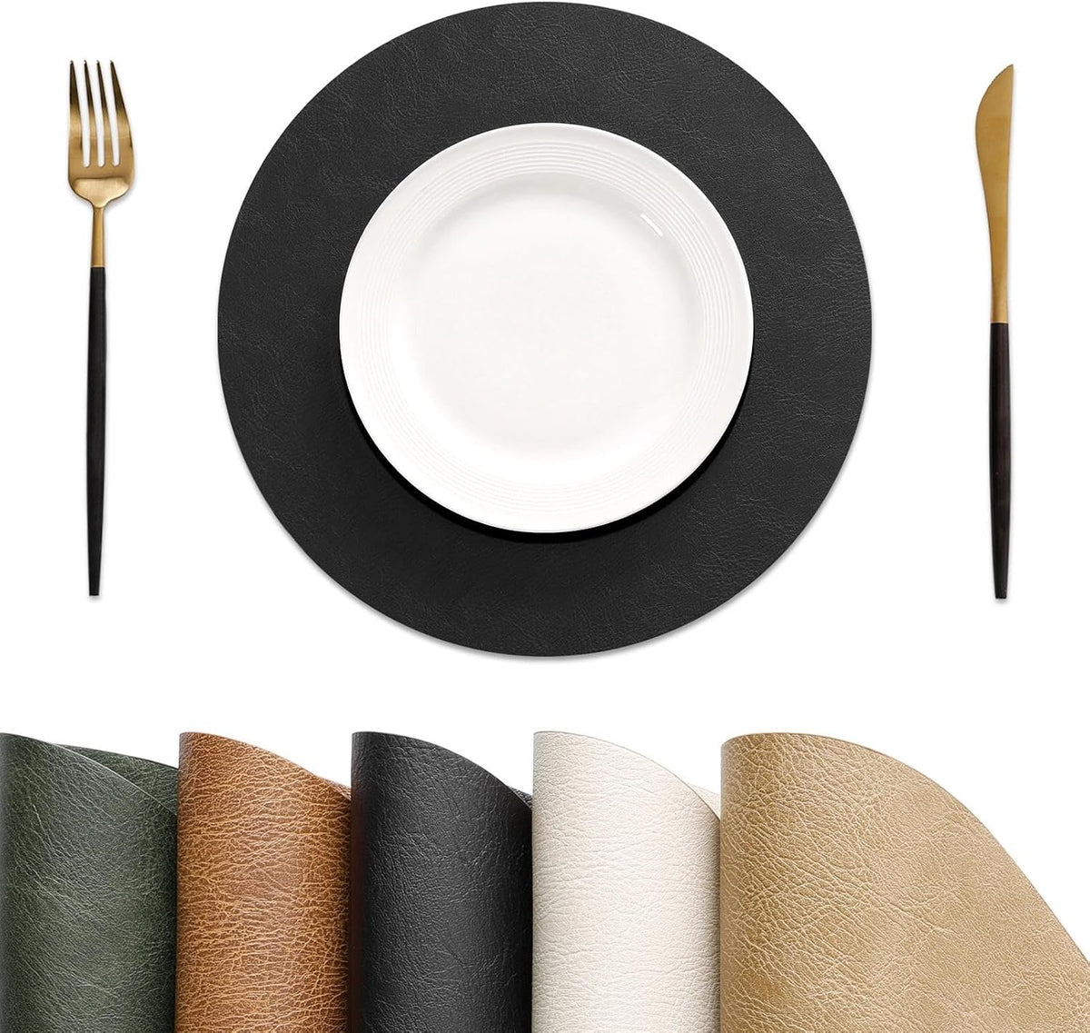 MOSAYT Fall Vinyl Faux Leather Placemats, Set of 6, Reddish Brown | Heat Resistant Table Place Mats, Waterproof Oil-proof, Non Slip, Wipeable, Reversible, For Kitchen, Dining, Party, 17x12