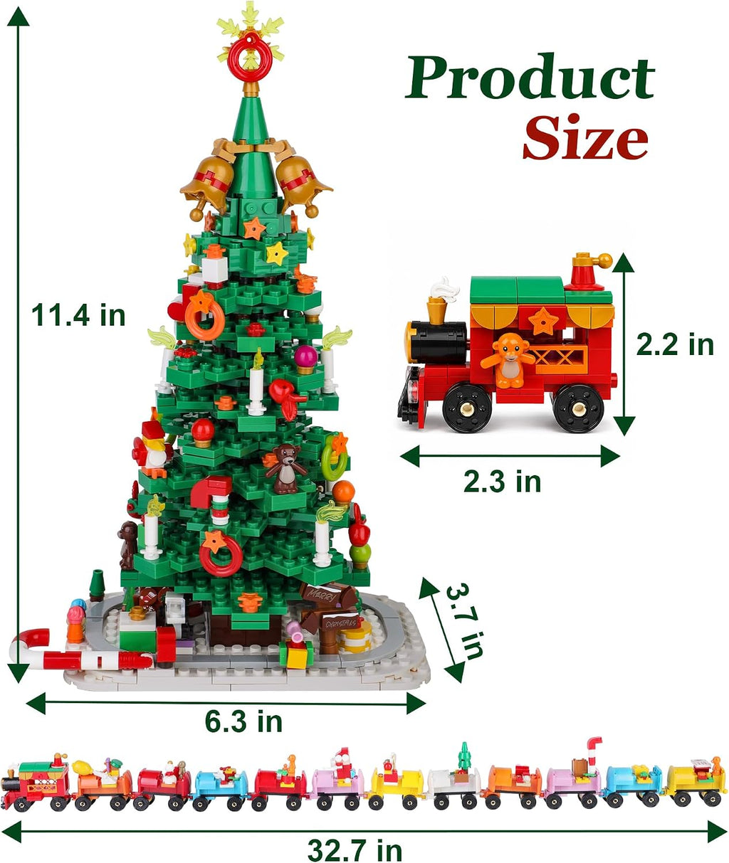 Christmas Tree and Train Advent Calendar 2026 for Kids Teens Adults | 1600 PCS Building Block Set with Warm Lights and an Interactive Map, Christmas Decor Holiday Gift for Boys and Girls