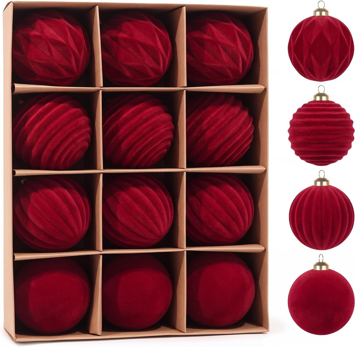 Christmas Ornaments Set Beige Velvet 3.15 in Decorative Balls | Flocked Shatterproof Christmas Tree Balls with Hanging Strings Vintage Christmas Decor for Holiday/Home/Tree(12pcs)