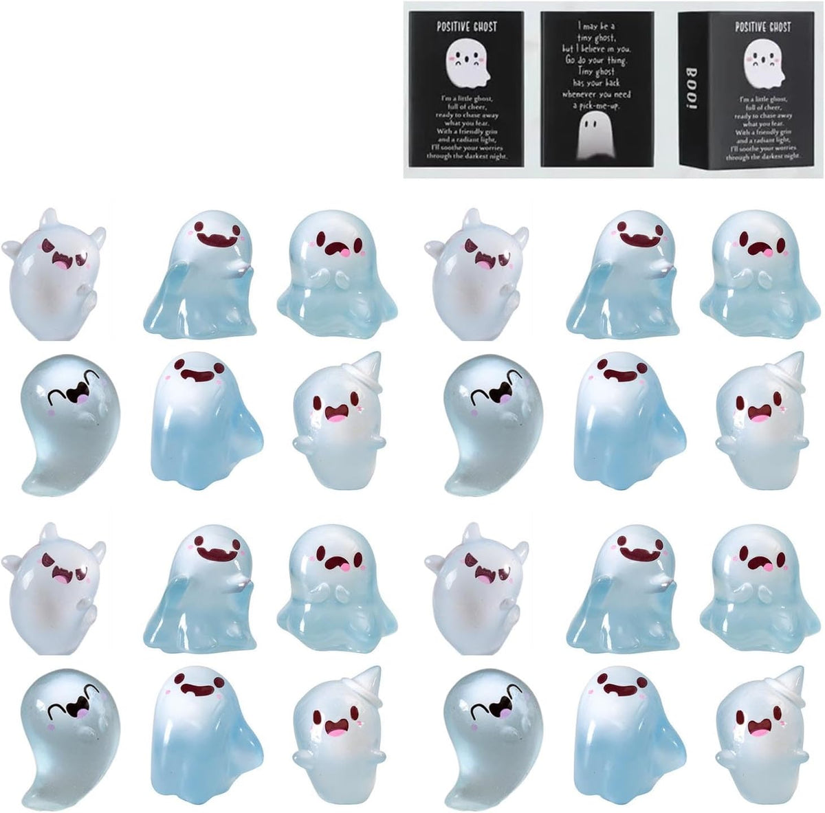 Mini Luminous Ghost Figures with Box, Mystery Glow-in-The-Dark Resin Ghosts, Fun Surprise for Halloween, Collectible Party Gift, Sturdy, Fade-Resistant, Ideal for Display and Gifting (Green 12PCS)