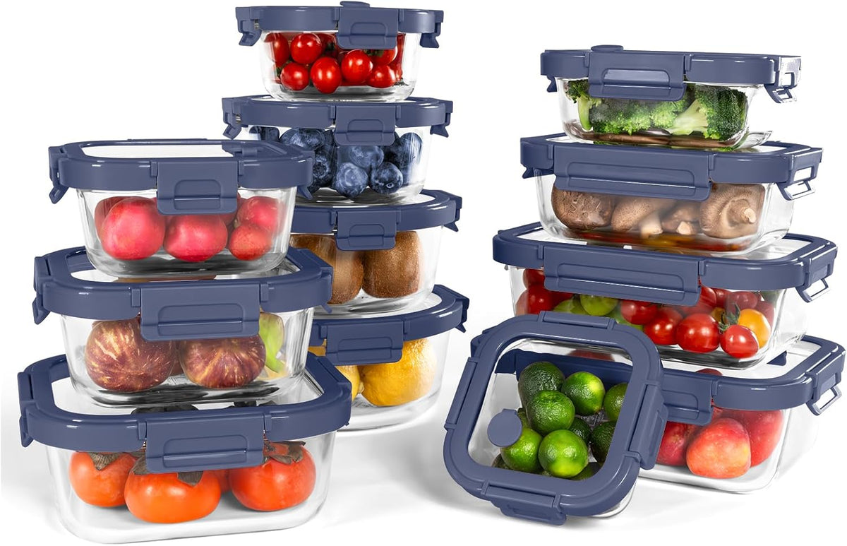 BOROHOUSE 10-Pack Glass Food Storage Containers with Tempered Glass Lids – Borosilicate, Airtight, Oven-Safe (-4°F~950°F), BPA-Free, 4.4 & 1.6 Cup, Leak-Proof, Dishwasher Safe (Gray)